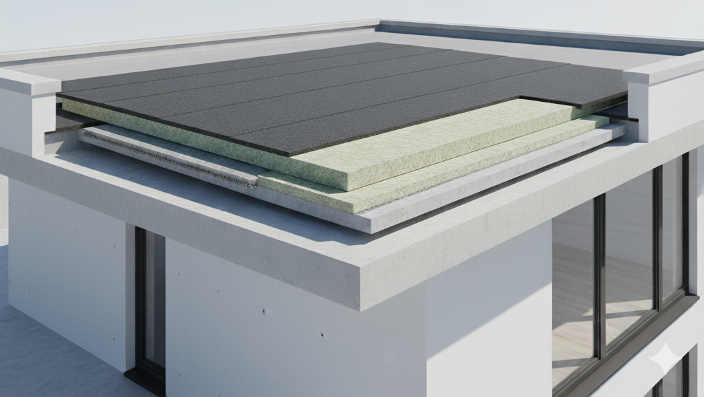 Obraz pokazujący zastosowanie papy bitumicznej w ocieplaniu dachu